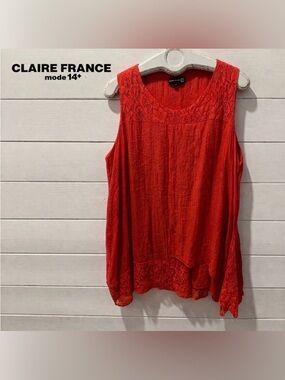 CLAIRE FRANCE Coral Sleeveless Tunic Lace Trim Size 2X